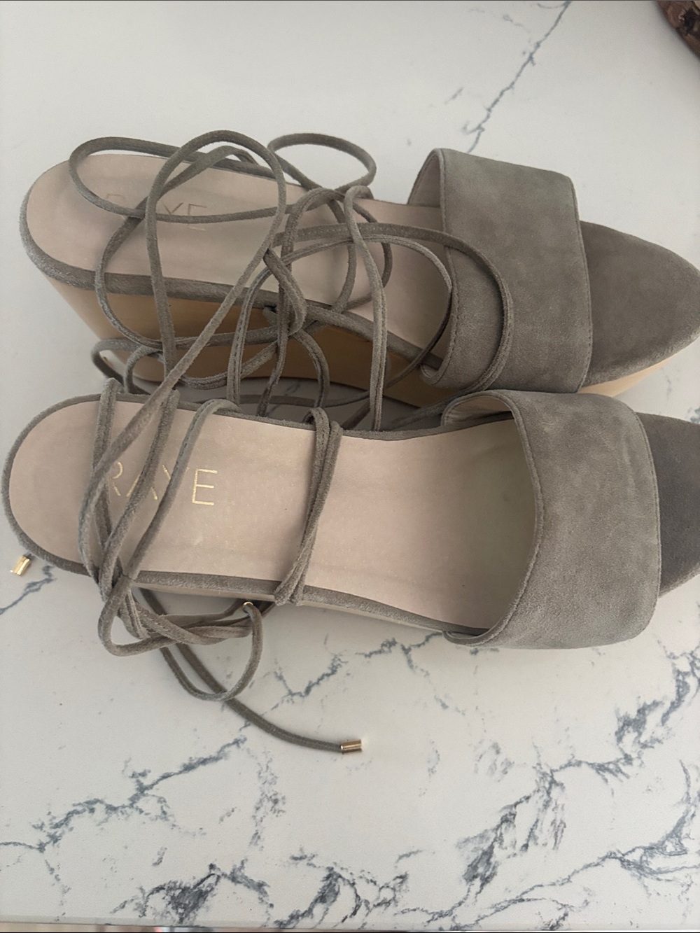 RAYE Suede Lace-Up Wedge Sandals